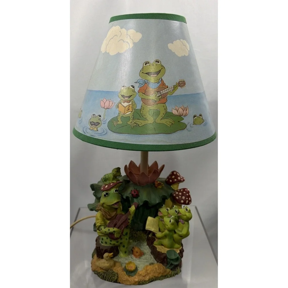 Vintage Frog Table Lamp Mushrooms Groovy Nature Guitar Lilly Pad Working Lamp